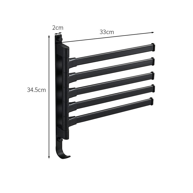 5-Arm Rotating Towel Bar Wall Mount Metal Holder for Bathroom 14 in Wide Black Space-Saving Swivel Rack for Guest Bath Powder Room Laundry