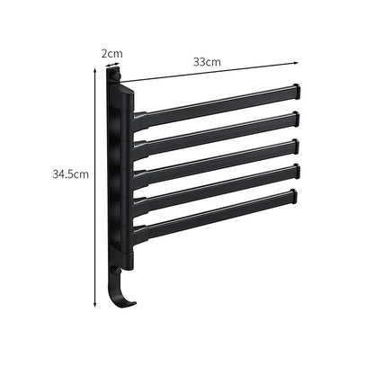 5-Arm Rotating Towel Bar Wall Mount Metal Holder for Bathroom 14 in Wide Black Space-Saving Swivel Rack for Guest Bath Powder Room Laundry