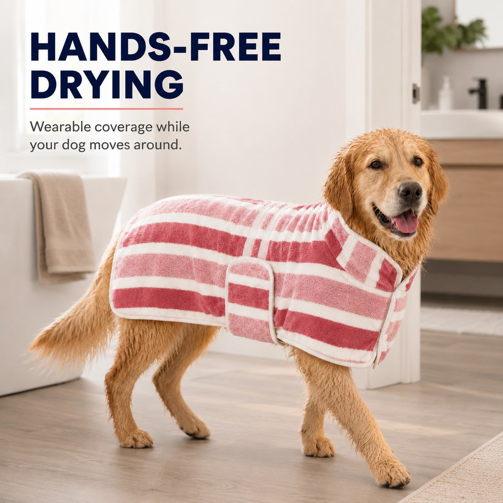 Ortekor Wearable Microfiber Dog Drying Towel – Hands-Free Post-Bath & Rainy-Day Wrap for Wet Fur & Drips
