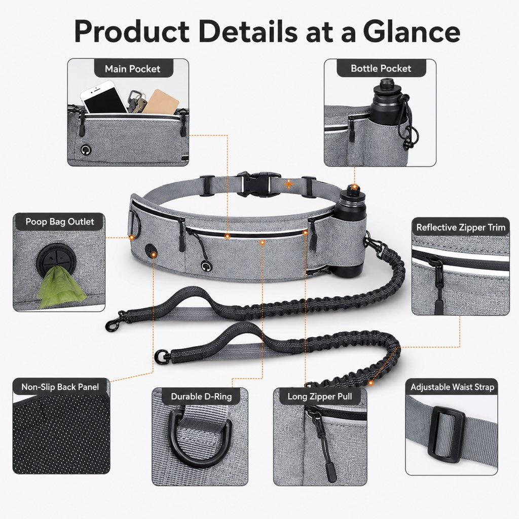 Ortekor Hands-Free Dog Running Leash Waist Belt – Shock Absorbing & Reflective, Perfect for Jogging, Hiking & Outdoor Walks with Your Dog
