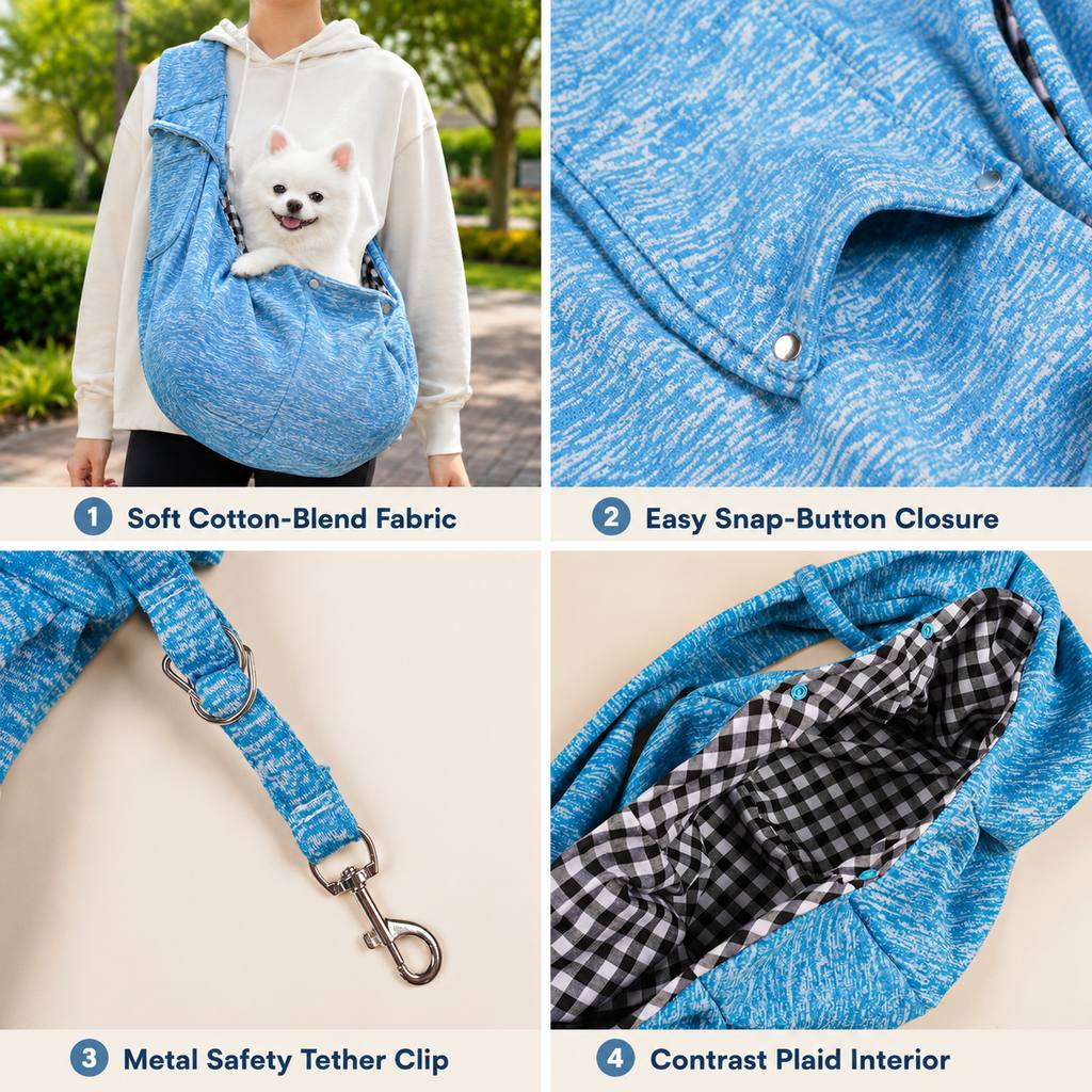Ortekor Hands-Free Pet Sling Carrier for Small Dogs & Cats - Wide Strap Shoulder Bag for Walks, Errands & Vet Visits