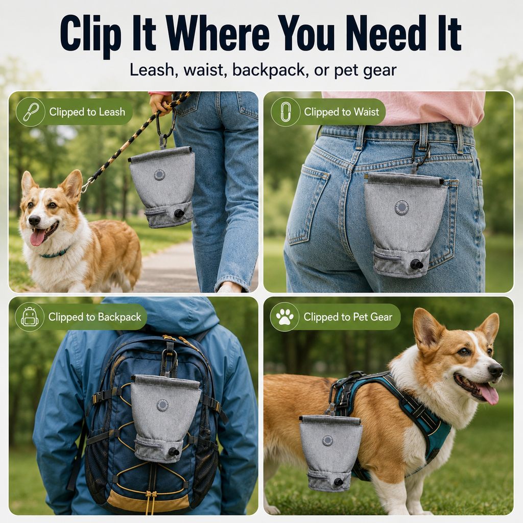 Ortekor Dog Poop Bag Holder for Walks - Carry Used Waste Bags Hands-Free Until the Next Trash Can