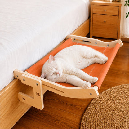 Ortekor Bedside Hanging Cat Hammock Bed - Space-Saving Elevated Cat Lounge for Beds, Sofas & Windows