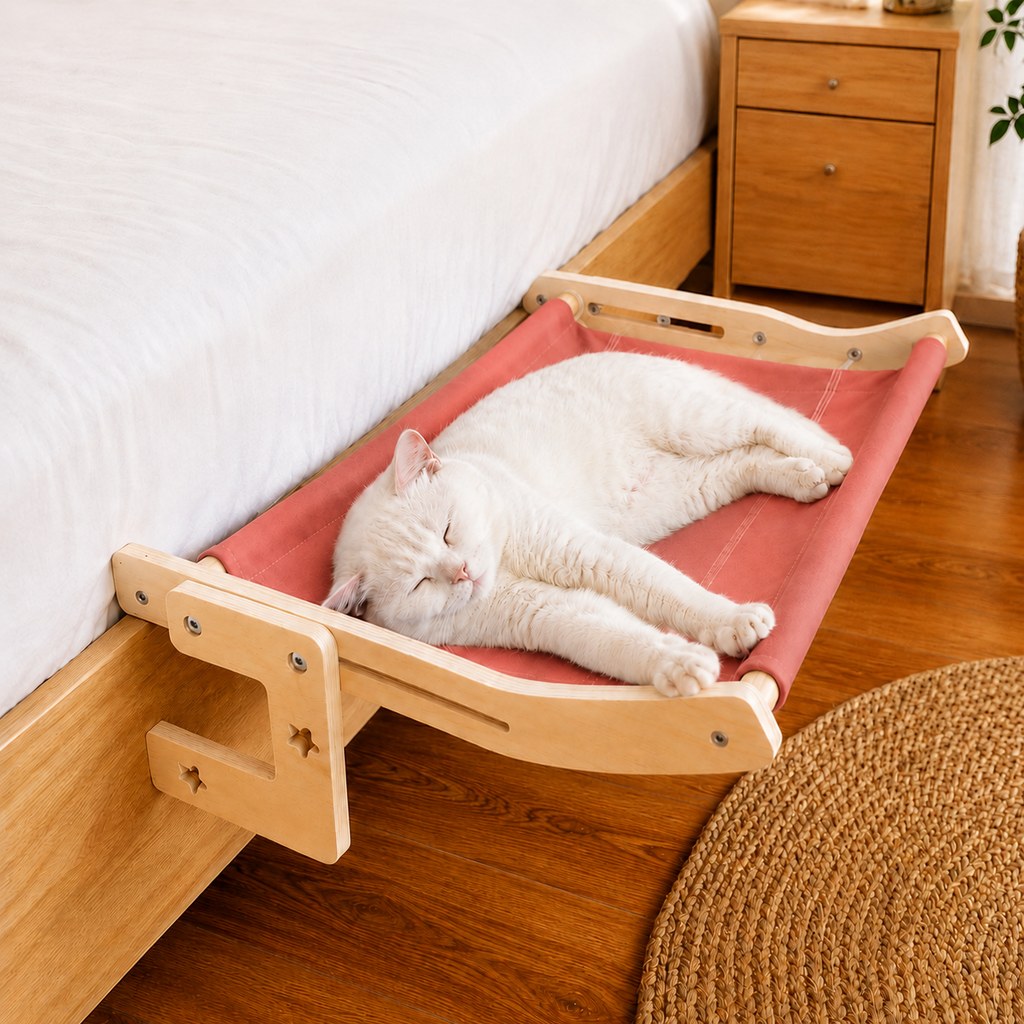 Ortekor Bedside Hanging Cat Hammock Bed - Space-Saving Elevated Cat Lounge for Beds, Sofas & Windows
