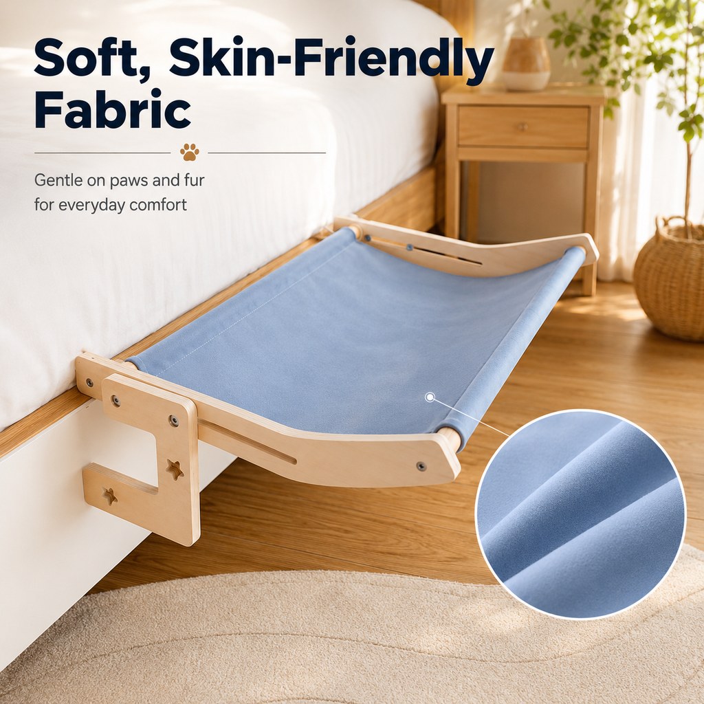 Ortekor Bedside Hanging Cat Hammock Bed - Space-Saving Elevated Cat Lounge for Beds, Sofas & Windows
