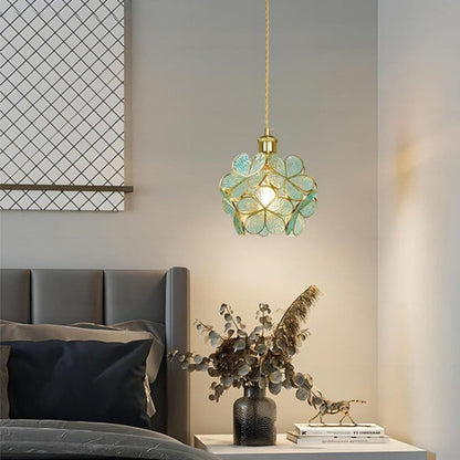 Floral Glass Hanging Light Fixture with Adjustable 59-Inch Cord E27 Socket Gold Brass Frame for Kitchen Table Bedroom Living Room Vintage-St