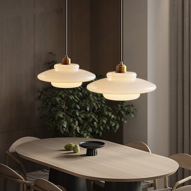 White Glass Hanging Ceiling Fixture 12.6 in Adjustable Cord Modern Island Light for Kitchen Dining Room Bedroom Foyer E27 Base Art Deco Styl