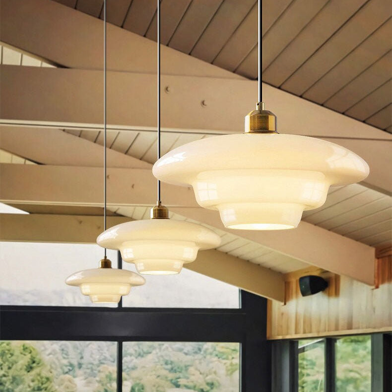 White Glass Hanging Ceiling Fixture 12.6 in Adjustable Cord Modern Island Light for Kitchen Dining Room Bedroom Foyer E27 Base Art Deco Styl