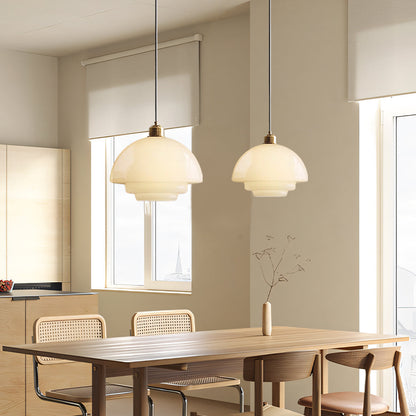White Glass Hanging Ceiling Fixture 12.6 in Adjustable Cord Modern Island Light for Kitchen Dining Room Bedroom Foyer E27 Base Art Deco Styl