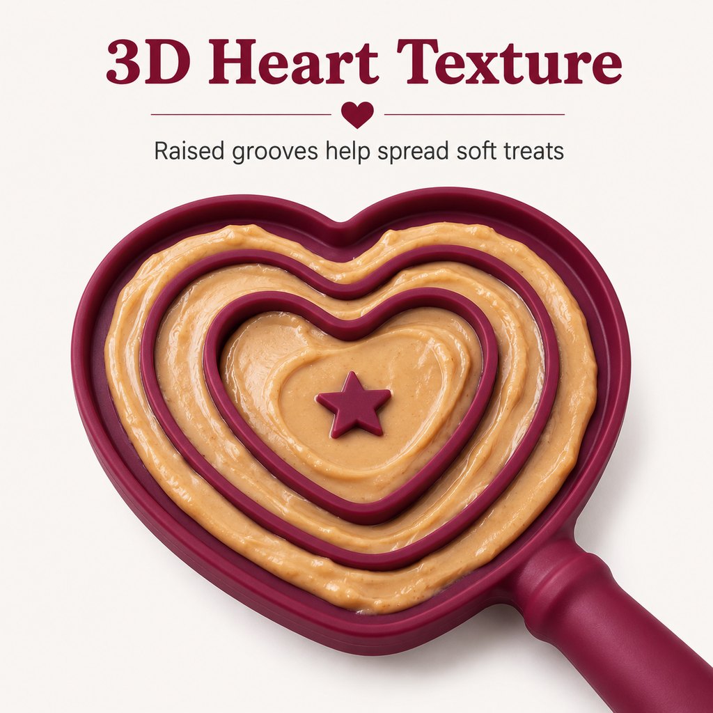 Ortekor Heart Pet Licking Wand for Cats & Dogs - Handheld Soft Treat Feeder for Yogurt, Wet Food & Pumpkin Puree