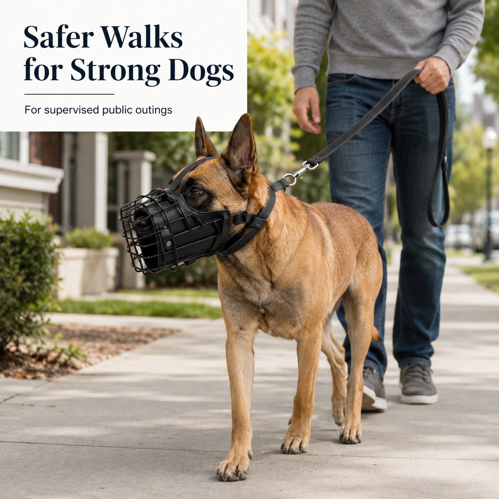 Ortekor Heavy-Duty Black Steel Basket Dog Muzzle for Large Dogs - Safer Walks, Vet Visits & Anti-Scavenging Control