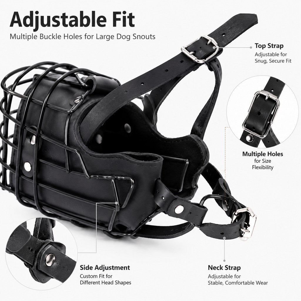 Ortekor Heavy-Duty Black Steel Basket Dog Muzzle for Large Dogs - Safer Walks, Vet Visits & Anti-Scavenging Control