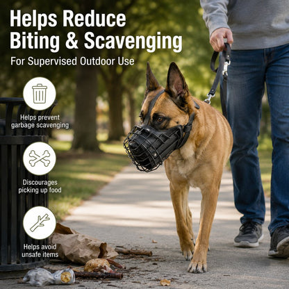 Ortekor Heavy-Duty Black Steel Basket Dog Muzzle for Large Dogs - Safer Walks, Vet Visits & Anti-Scavenging Control