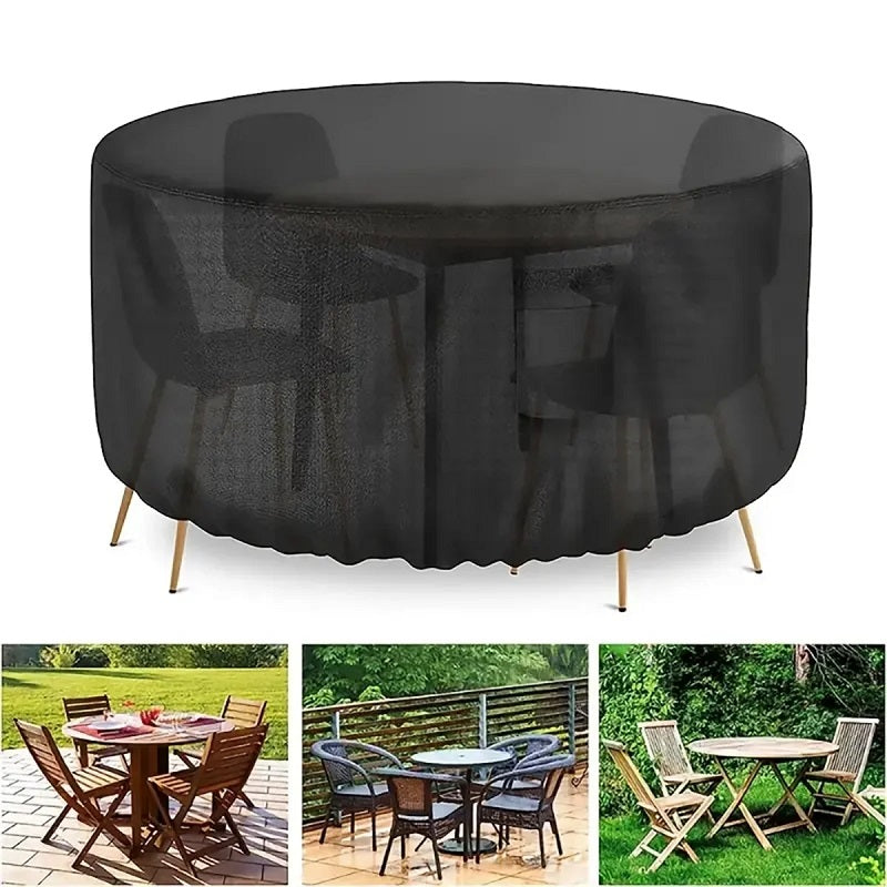 Weatherproof Circular Patio Table Cover with Ventilation – 600D Oxford Fabric, Adjustable Drawstring, UV-Resistant Protection for Round
