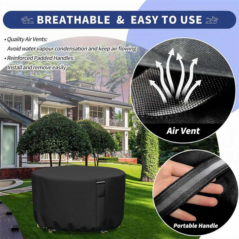 Weatherproof Circular Patio Table Cover with Ventilation – 600D Oxford Fabric, Adjustable Drawstring, UV-Resistant Protection for Round