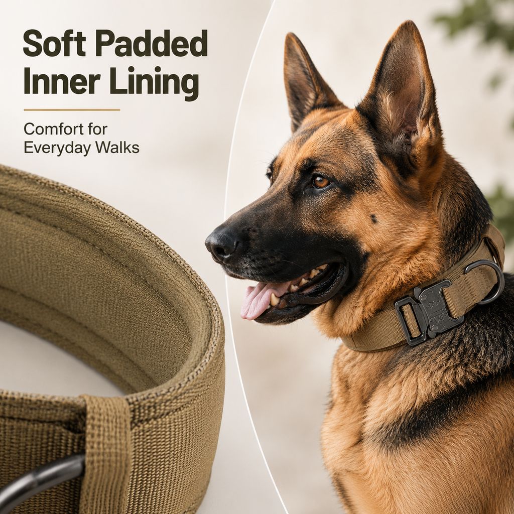 Ortekor Heavy-Duty Tactical Dog Collar for Walks & Training - Padded Handle Control for Strong Large Dogs
