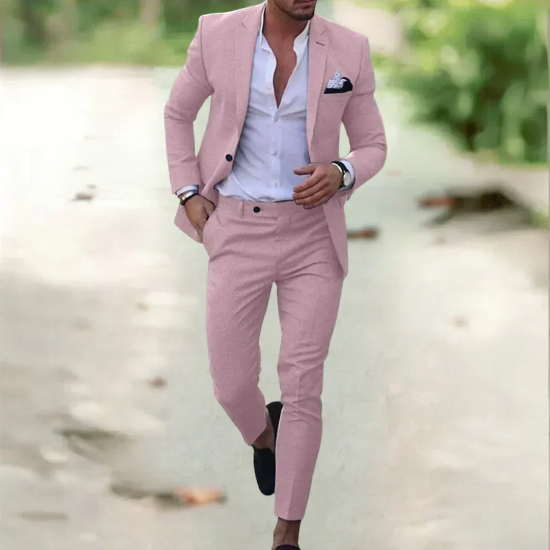 Men's 2-Piece Linen Cotton Suit Set Slim Fit Breathable Single-Breasted Jacket Pants for Summer Weddings Business Casual Outdoor Events