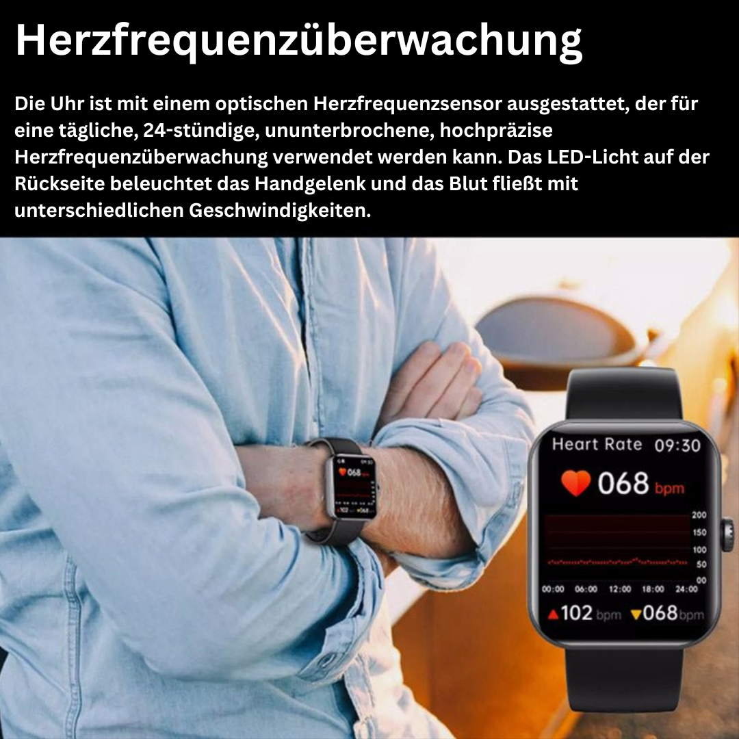Non-Invasive Blood Sugar Monitor Watch with Heart Rate & Blood Pressure Tracking for Diabetics