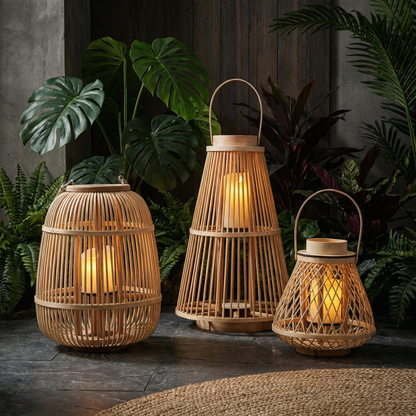 Lanterne tressée à piles avec bougie LED sans flamme pour terrasse, jardin, table, décoration suspendue, éclairage d'appoint sans fil intérieur et extérieur