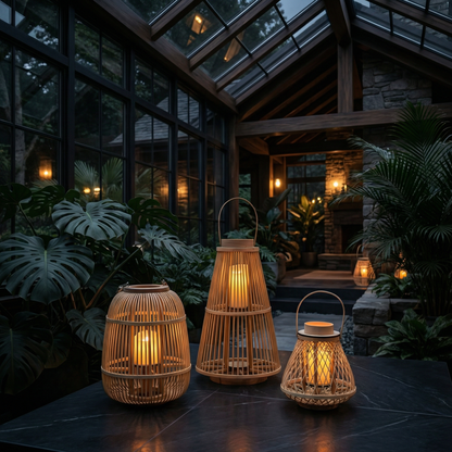 Lanterne tressée à piles avec bougie LED sans flamme pour terrasse, jardin, table, décoration suspendue, éclairage d'appoint sans fil intérieur et extérieur
