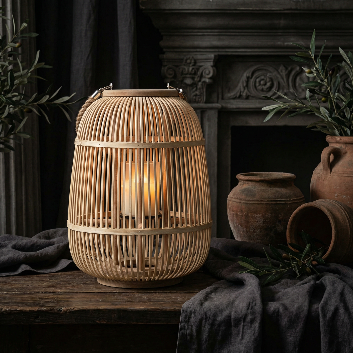 Lanterne tressée à piles avec bougie LED sans flamme pour terrasse, jardin, table, décoration suspendue, éclairage d'appoint sans fil intérieur et extérieur