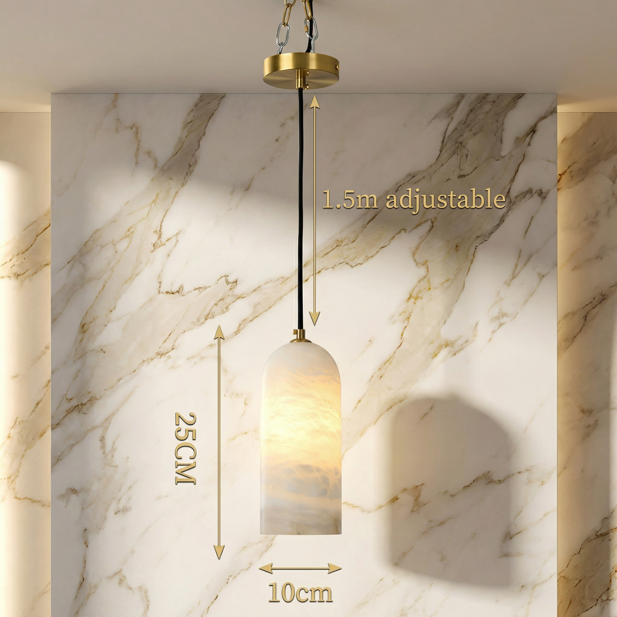 Hanging Ceiling Fixture White Stone Shade 10 Inch Cord Adjustable to 59 Inches E27 Socket Kitchen Counter Overhead Dining Table Décor Contem