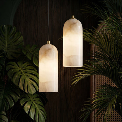 Natural Stone Hanging Light Fixture with Copper Accents for Kitchen Island, Dining Room & Entryway | Modern Hardwired Ceiling Light