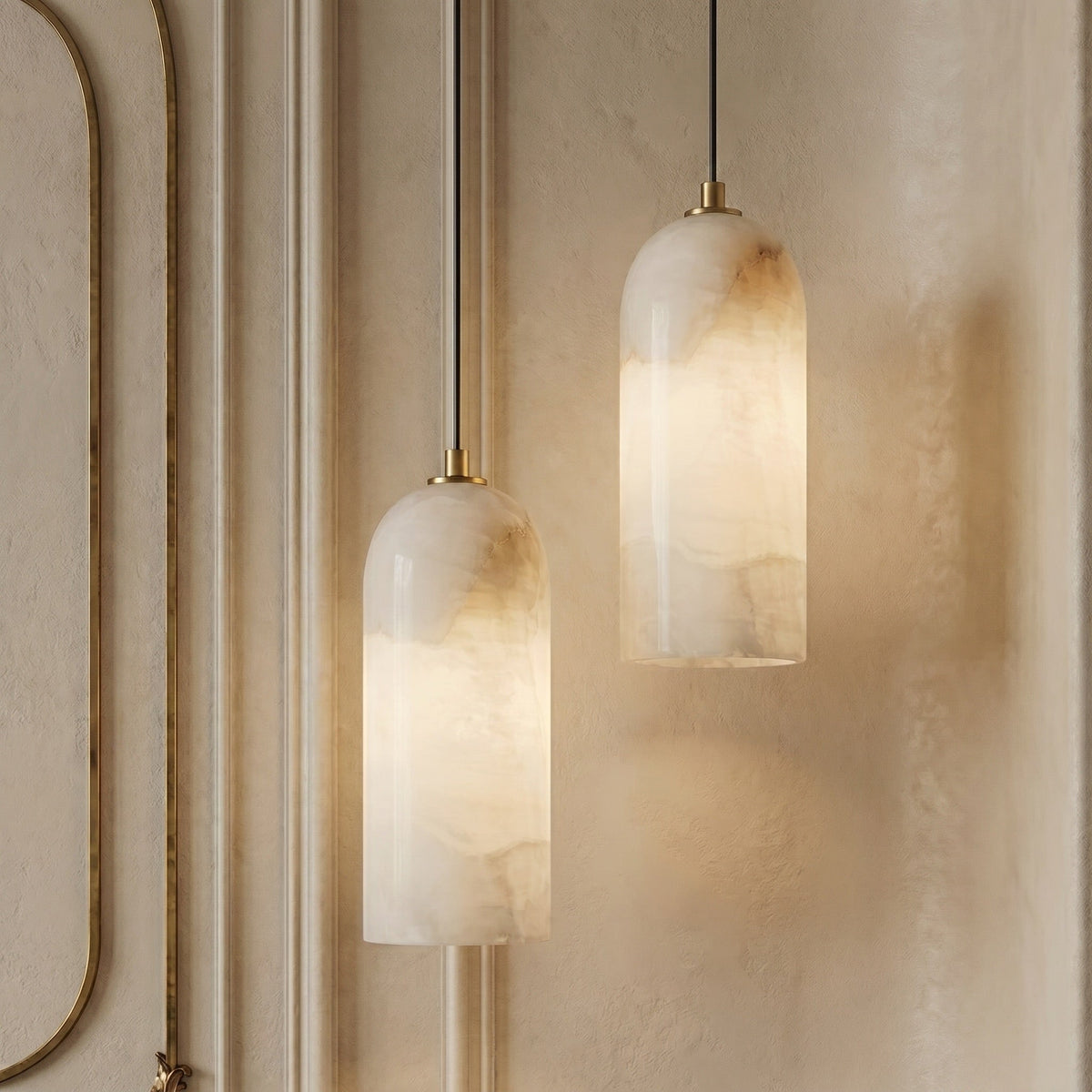 Natural Stone Hanging Light Fixture with Copper Accents for Kitchen Island, Dining Room & Entryway | Modern Hardwired Ceiling Light