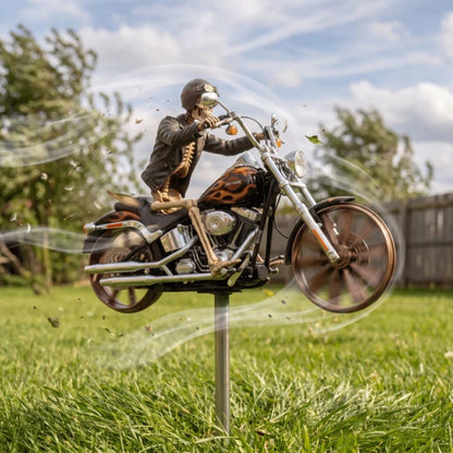 Skeleton Biker Wind Spinner Garden Stake Metal Chopper Motorcycle Lawn Ornament Outdoor Yard Art Halloween Decoration Spinning Wheels for