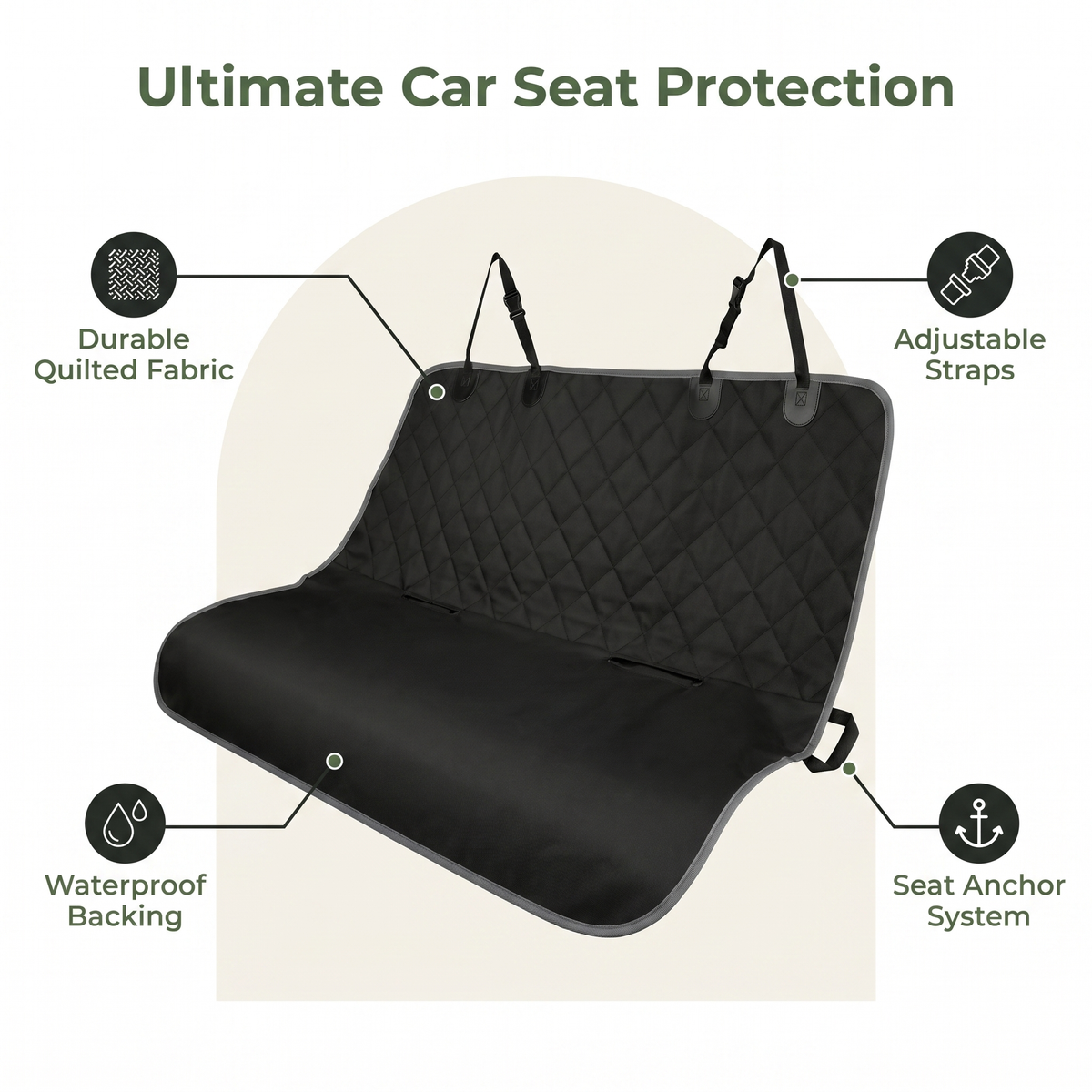 Ortekor Waterproof & Scratch-Resistant Padded Oxford Back Seat Hammock (Universal Fit)