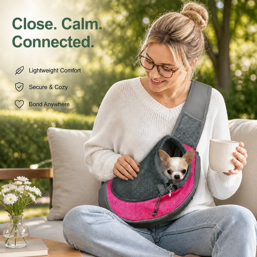 Ortekor Breathable Mesh & Adjustable Crossbody Dog Sling Carrier