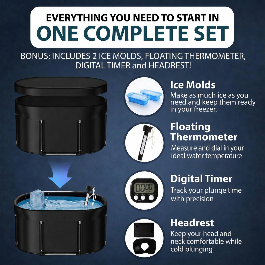Large Oval Cold Plunge Tub Set with Timer, Thermometer, and Ice Molds