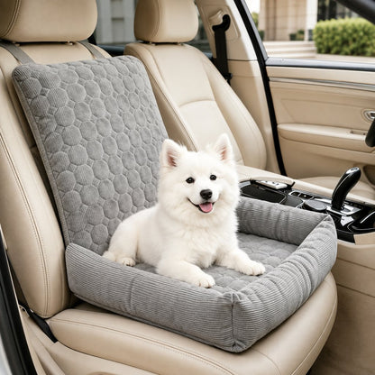 Ortekor High Back Corduroy Pet Car Seat Bed for Dogs & Cats - Cozy Travel Booster Seat with Soft Bolster Support for Comfortable Car Rides & Road Trips