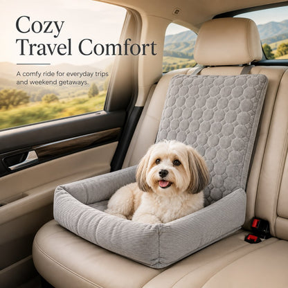 Ortekor High Back Corduroy Pet Car Seat Bed for Dogs & Cats - Cozy Travel Booster Seat with Soft Bolster Support for Comfortable Car Rides & Road Trips