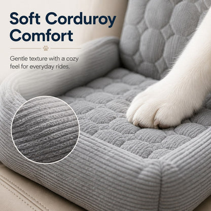 Ortekor High Back Corduroy Pet Car Seat Bed for Dogs & Cats - Cozy Travel Booster Seat with Soft Bolster Support for Comfortable Car Rides & Road Trips