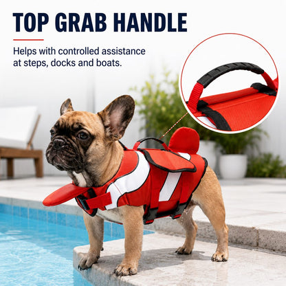 Ortekor French Bulldog Life Jacket for Pool, Beach & Boating - Adjustable Flotation Vest with Chin Support & Grab Handle