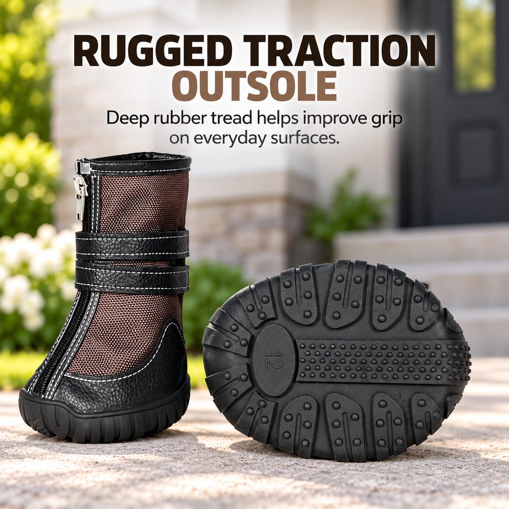 Ortekor High-Top Dog Boots for Hot Pavement & Rough Terrain - Secure Dual-Strap Fit & Traction Sole for Medium & Large Dogs, Set of 4