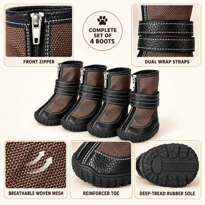 Ortekor High-Top Dog Boots for Hot Pavement & Rough Terrain - Secure Dual-Strap Fit & Traction Sole for Medium & Large Dogs, Set of 4