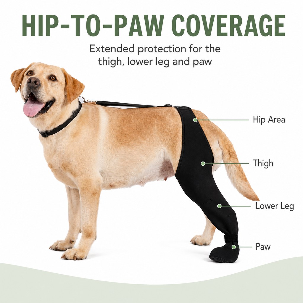 Ortekor Adjustable Dog Rear Leg Recovery Sleeve with Paw Cover - Helps Limit Licking During Post-Surgery Rest