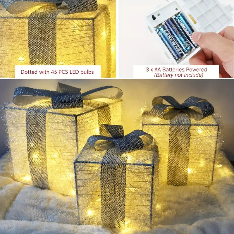 Holly Jolly Boxes™ - Set Of 3 Christmas Light Gift Boxes Decoration