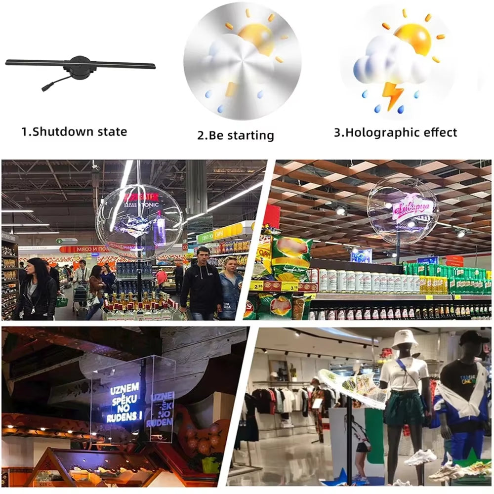 3D Holographic Fan Display – App-Controlled Floating LED Projector for Retail, Events & Advertising