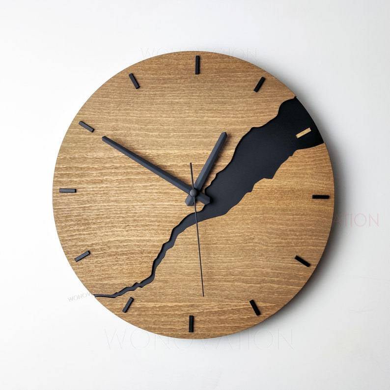 Wooden Wall Clock Natural Minimalist Design for Living Room Bedroom Kitchen Office Home Decor Rustic Modern Timepiece