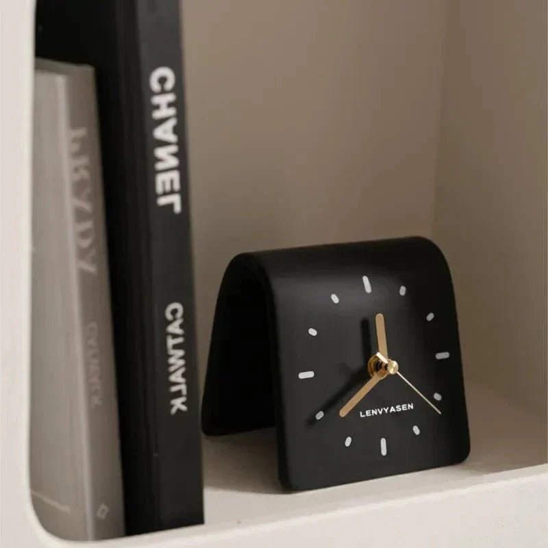 Ceramic Tabletop Clock Silent Quartz Movement 4.8 Inch Rounded Minimalist Timepiece for Bedroom Nightstand Office Desk Home Decor Battery Op