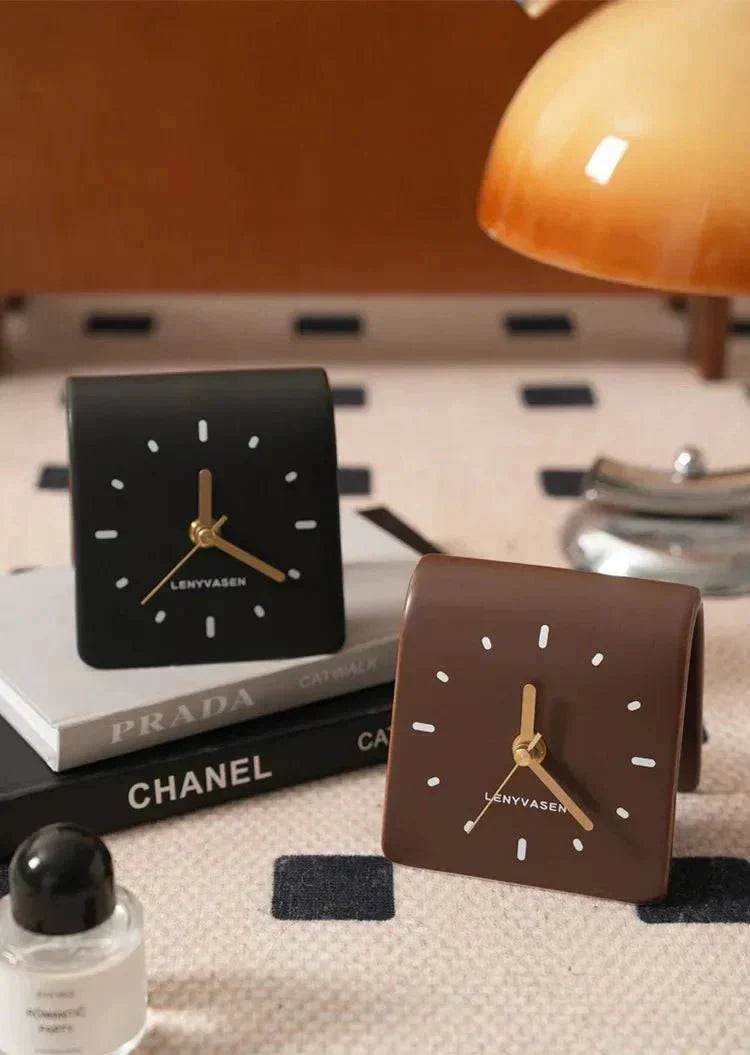 Ceramic Tabletop Clock Silent Quartz Movement 4.8 Inch Rounded Minimalist Timepiece for Bedroom Nightstand Office Desk Home Decor Battery Op