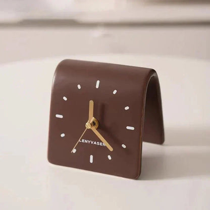 Ceramic Tabletop Clock Silent Quartz Movement 4.8 Inch Rounded Minimalist Timepiece for Bedroom Nightstand Office Desk Home Decor Battery Op