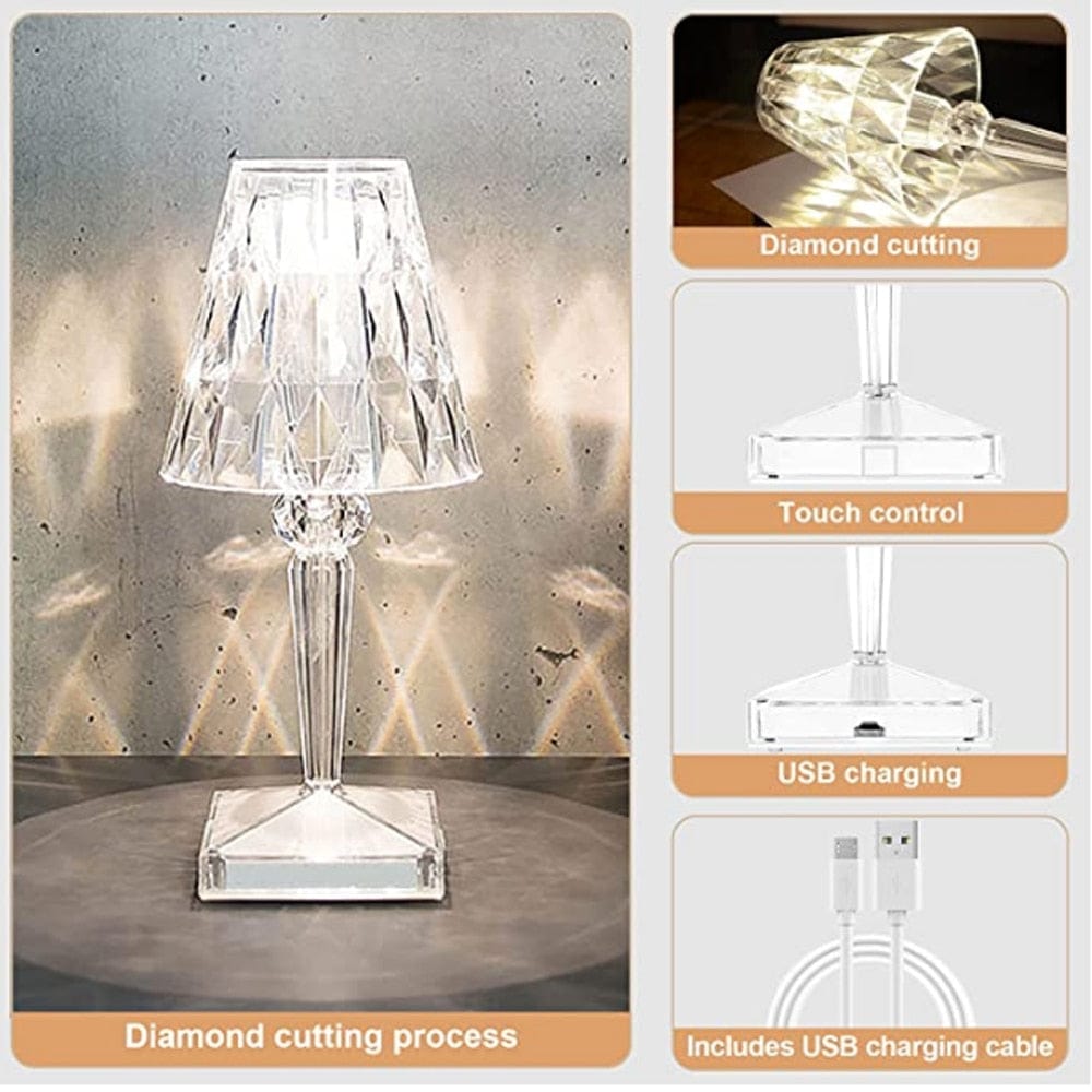 Lampe de bureau LED de luxe en cristal au design étincelant