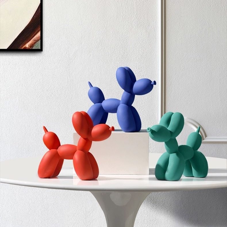 Glossy Resin Balloon Pup Figurine 8.5 Inch Abstract Modern Art Accent for Desk Shelf Mantel Contemporary Home Office Decor Statement Piece