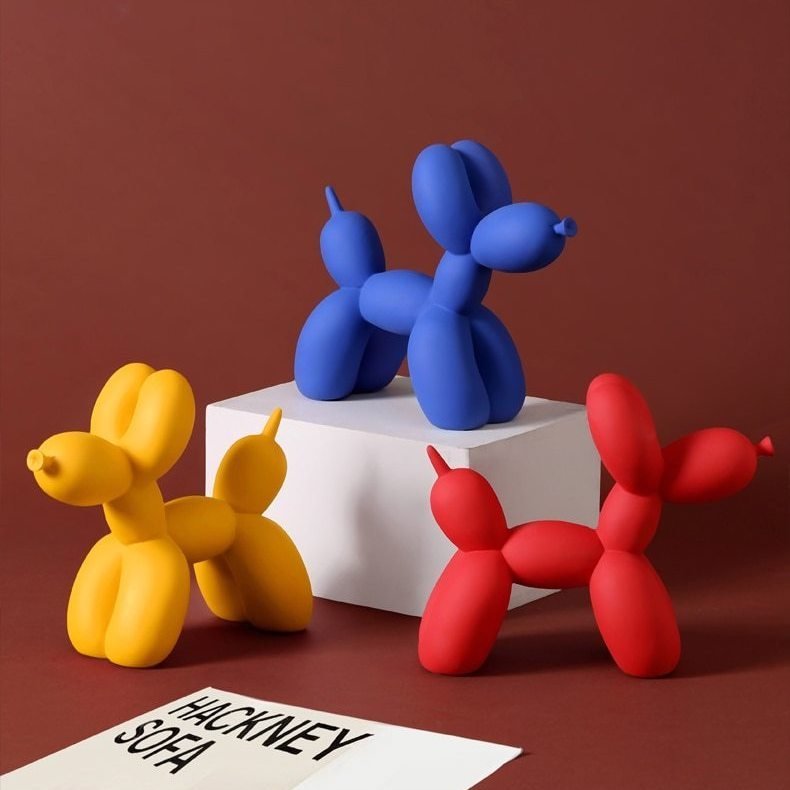 Glossy Resin Balloon Pup Figurine 8.5 Inch Abstract Modern Art Accent for Desk Shelf Mantel Contemporary Home Office Decor Statement Piece