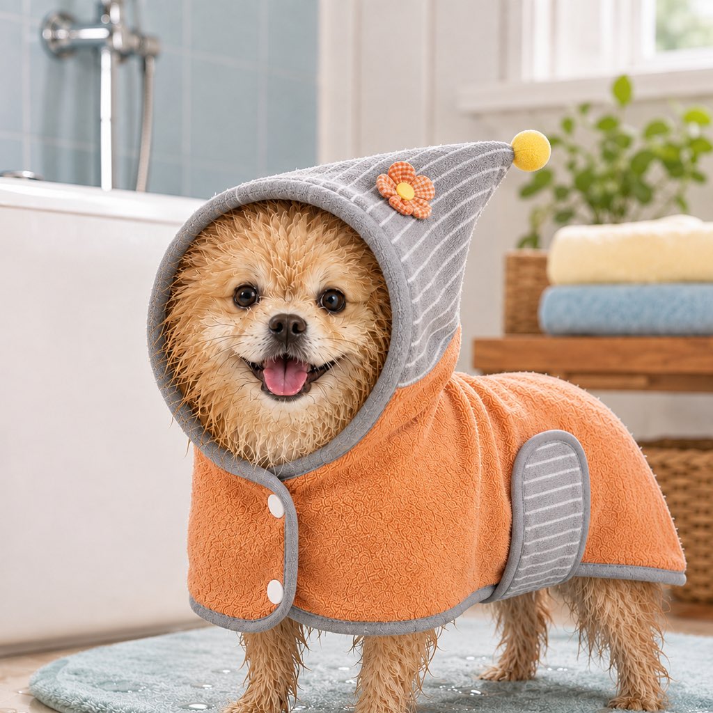 Ortekor Hooded Pet Drying Robe for Dogs & Cats - Fast Absorbent Wearable Towel for Bath, Rain & Swim to Keep Pets Dry, Warm & Home Clean