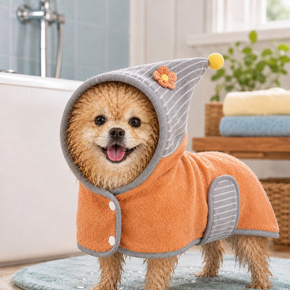 Ortekor Hooded Pet Drying Robe for Dogs & Cats - Fast Absorbent Wearable Towel for Bath, Rain & Swim to Keep Pets Dry, Warm & Home Clean
